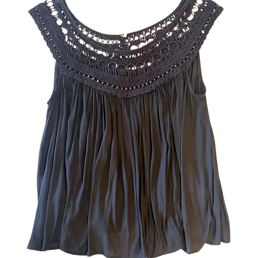 Free People Black Crochet Detail Blouse